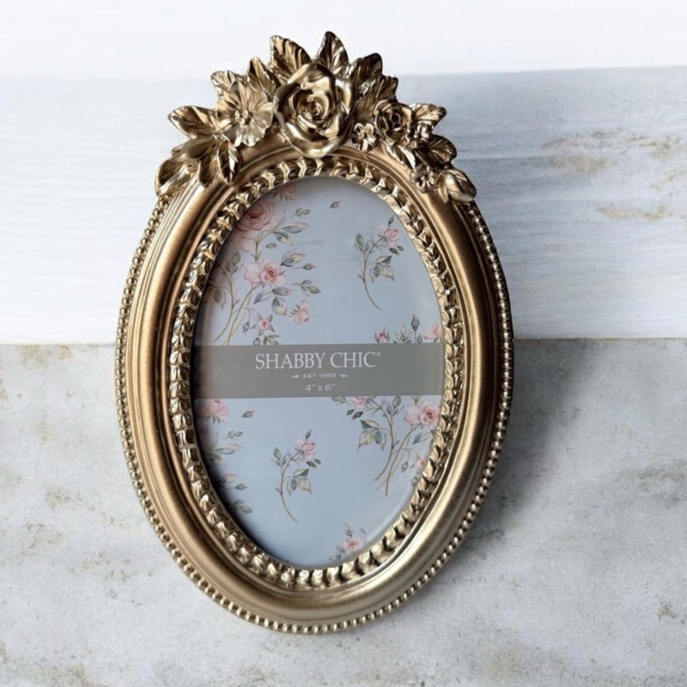 Shabby Chic Gold Floral Oval Frame 4x6” photo
